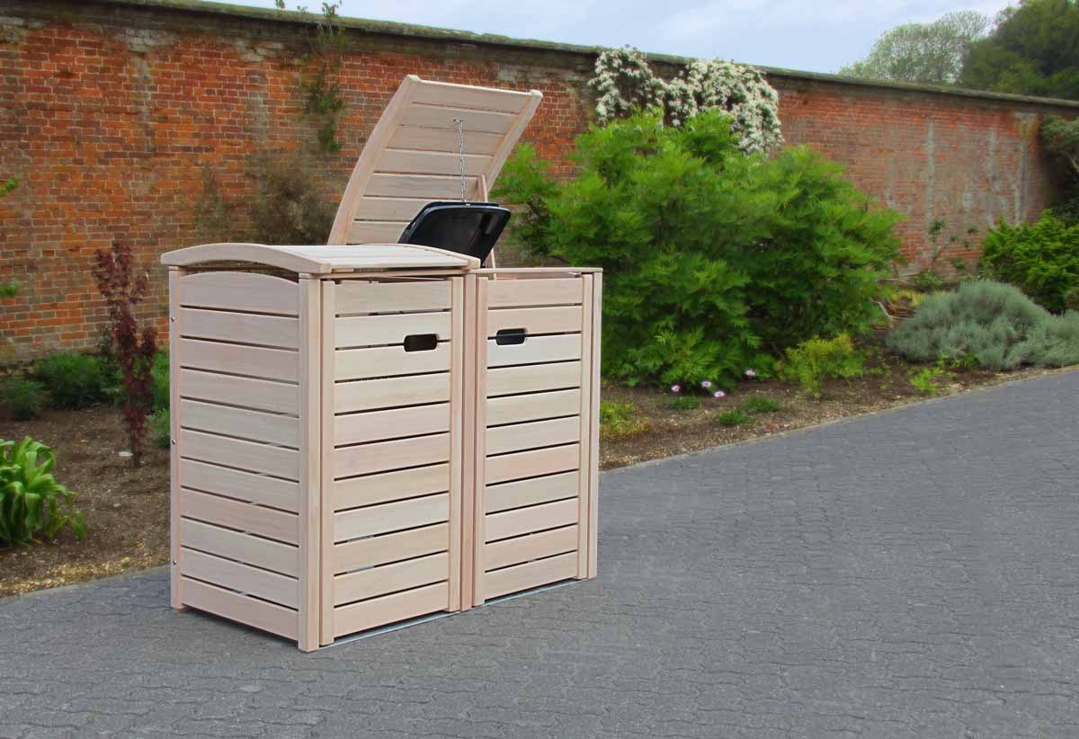 2 x 120 Liter Müllbox Holz - Edelstahl Zubehör - Tischlerqualität - FSC Hartholz