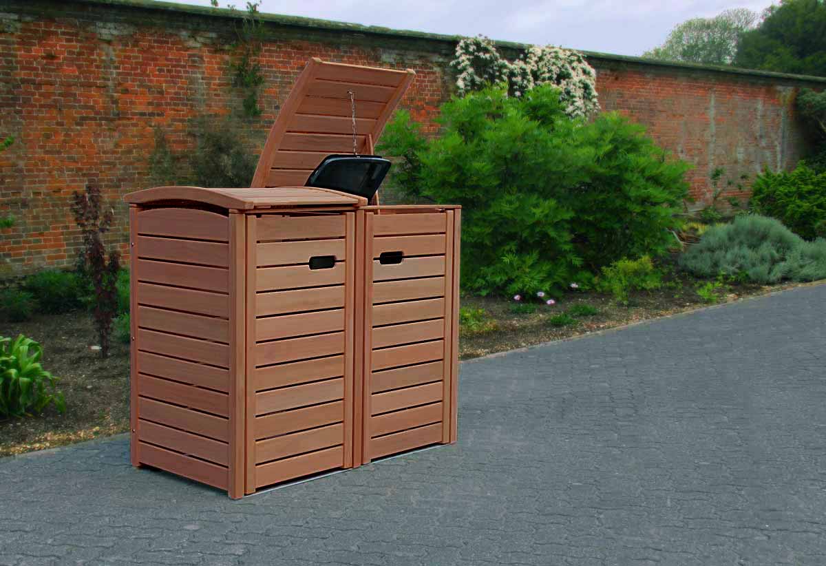 2 x 120 Liter Müllbox Holz - Edelstahl Zubehör - Tischlerqualität - FSC Hartholz