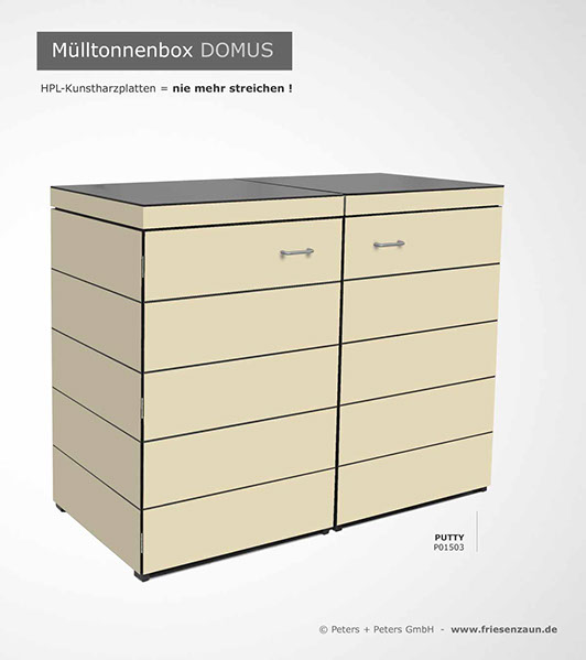 Moderne Mülltonnenbox DOMUS aus HPL-Dekorplatten - Tonnenhaus für 120 + 240 Liter  Abfalltonnen - unendlich verlängerbar - Gasdruckfedern