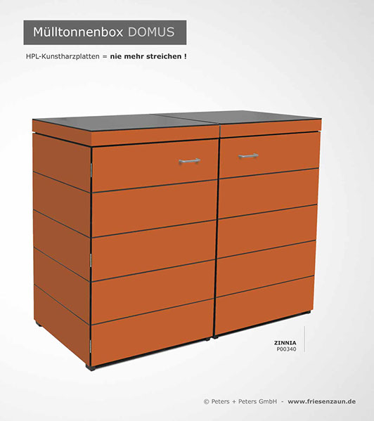 Moderne Mülltonnenbox DOMUS aus HPL-Dekorplatten - Tonnenhaus für 120 + 240 Liter  Abfalltonnen - unendlich verlängerbar - Gasdruckfedern