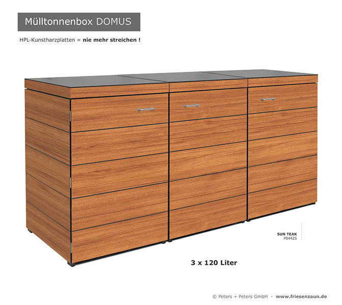 Moderne Mülltonnenbox DOMUS aus HPL-Dekorplatten - Tonnenhaus für 120 + 240 Liter  Abfalltonnen - unendlich verlängerbar - Gasdruckfedern