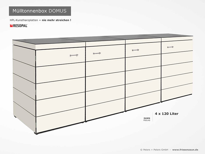 Moderne Mülltonnenbox DOMUS aus HPL-Dekorplatten - Tonnenhaus für 120 + 240 Liter  Abfalltonnen - unendlich verlängerbar - Gasdruckfedern