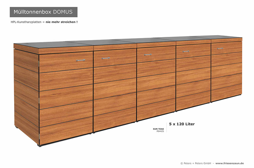 Moderne Mülltonnenbox DOMUS aus HPL-Dekorplatten - Tonnenhaus für 120 + 240 Liter  Abfalltonnen - unendlich verlängerbar - Gasdruckfedern