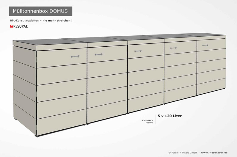 Moderne Mülltonnenbox DOMUS aus HPL-Dekorplatten - Tonnenhaus für 120 + 240 Liter  Abfalltonnen - unendlich verlängerbar - Gasdruckfedern