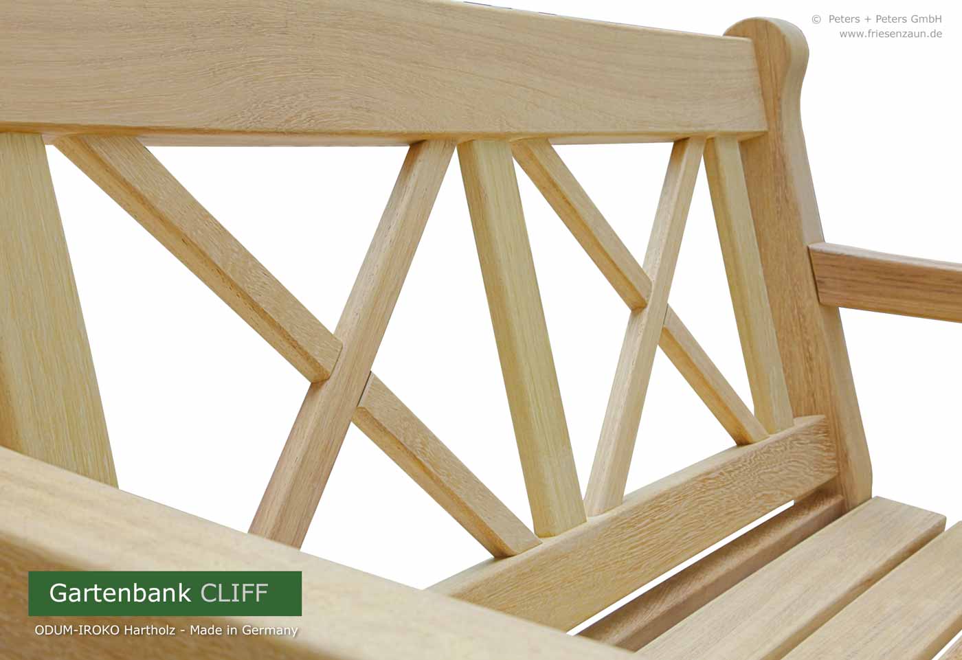 Klassische Holzgartenbank CLIFF - ODUM-IROKO Hartholz - Englische Gartenbänke aus deutscher Produktion