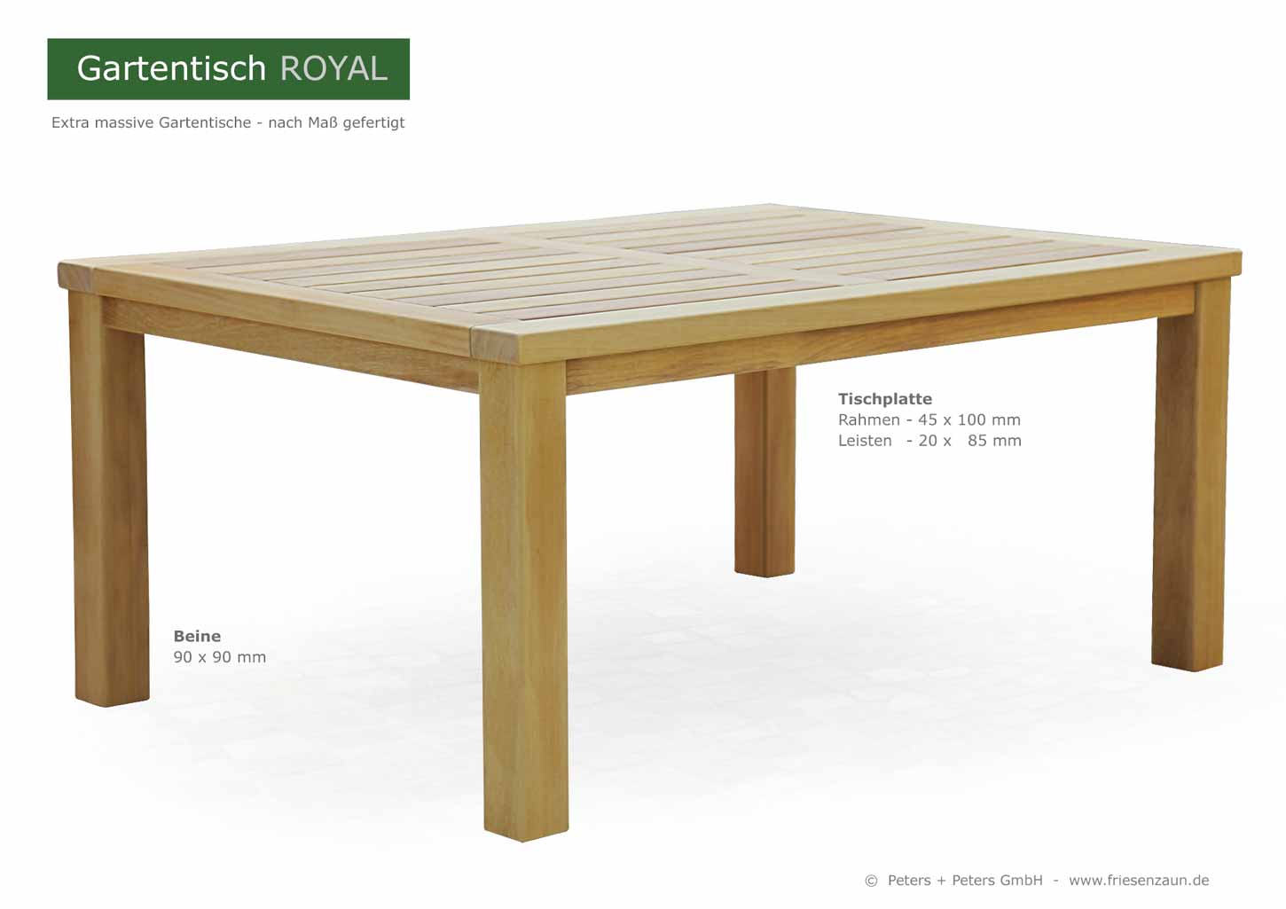 Gartentische aus dauerhaftem ODUM-IROKO Hartholz - Anfertigung nach Maß. Lieferbar in Natur, weiß und mehr als 200 RAL-Farben