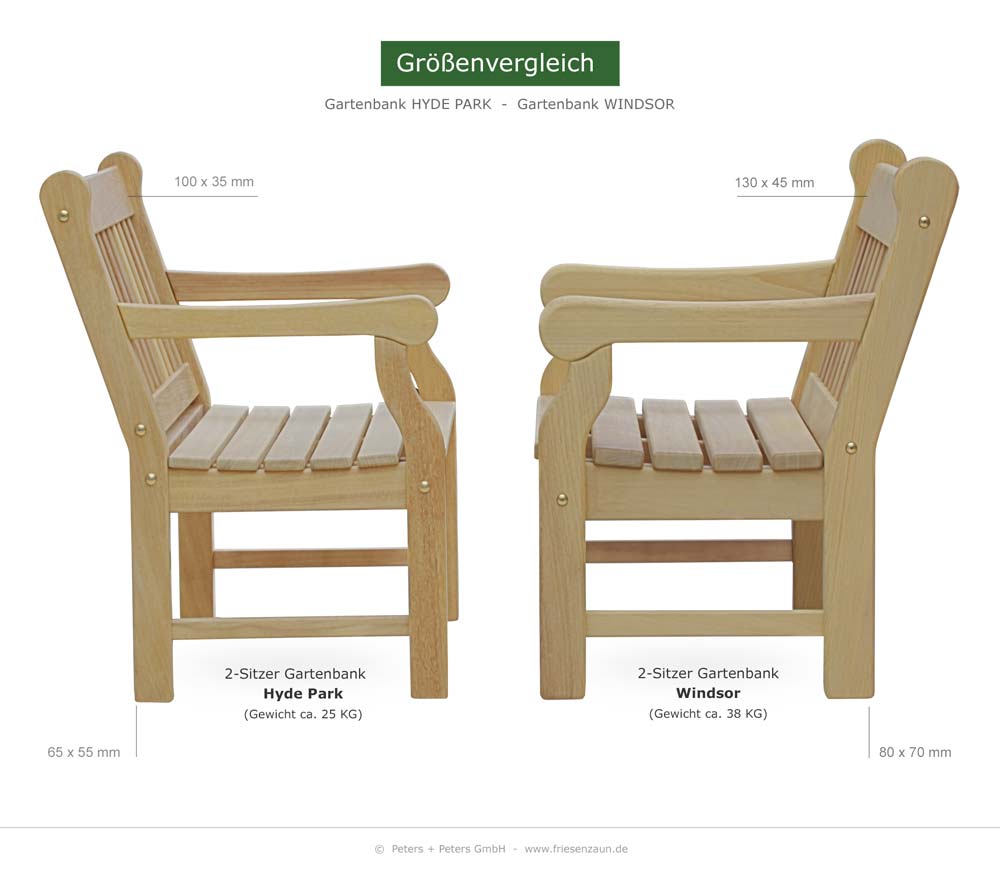 Englische Gartenbänke HYDE PARK aus ODUM-IROKO Hartholz - Weiße Holzgartenbänke Made in Germany