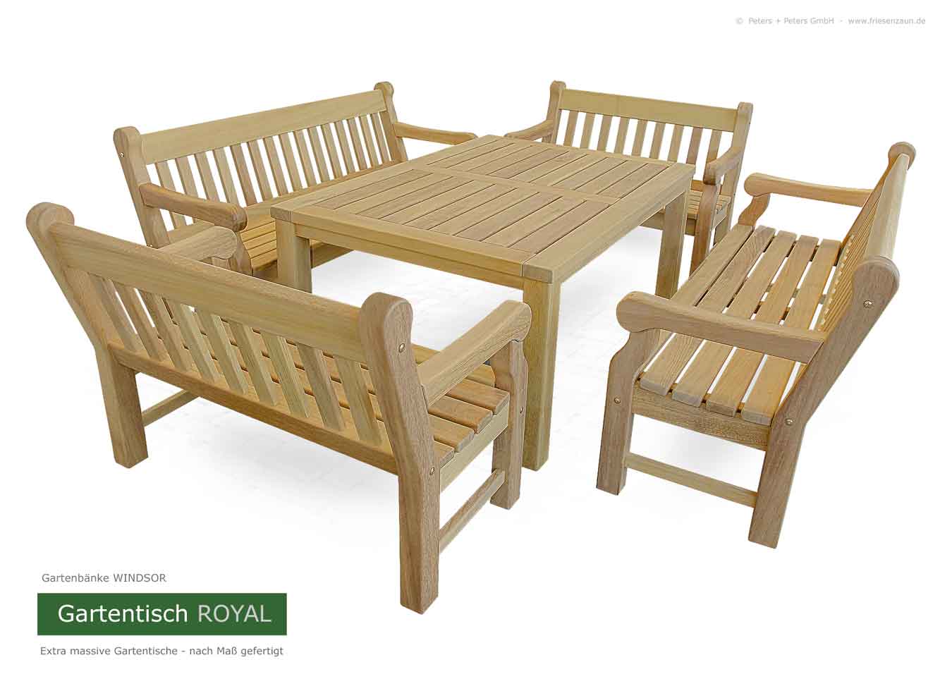 Gartentische aus dauerhaftem ODUM-IROKO Hartholz - Anfertigung nach Maß. Lieferbar in Natur, weiß und mehr als 200 RAL-Farben