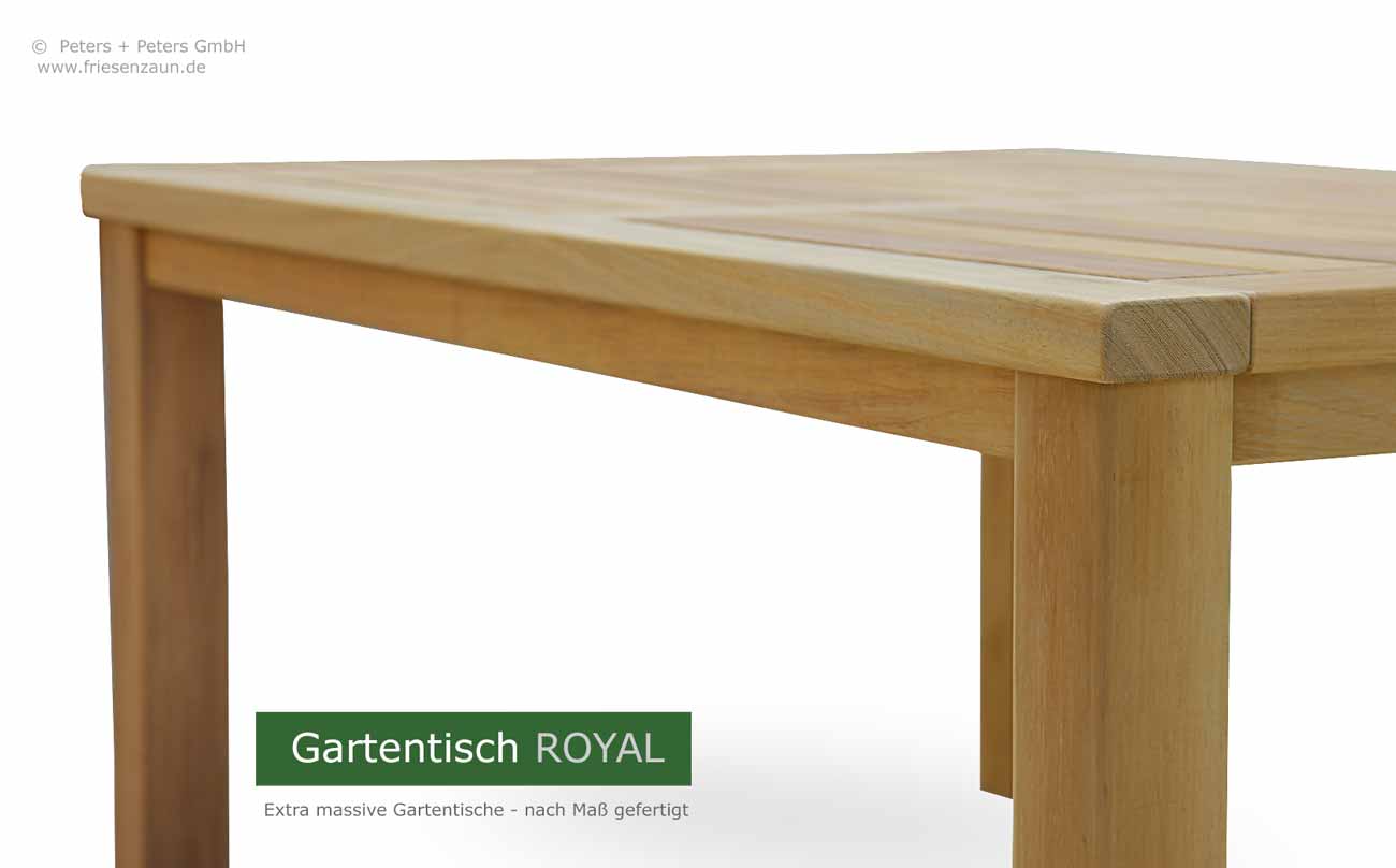 Gartentische aus dauerhaftem ODUM-IROKO Hartholz - Anfertigung nach Maß. Lieferbar in Natur, weiß und mehr als 200 RAL-Farben
