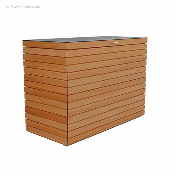 Jede Kissentruhe ist mit 2 Stück Gasdruckfeder pro Deckel ausgestattet. Optional kann die Kissentruhe mit einer Zusatz-Schublade bestellt werden