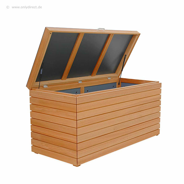 Kissenbox Auflagenbox aus FSC Eukalyptus Hartholz - 3 Größen in Natur, Natur geölt oder in weiß, grün, anthrazit grau, rot oder blau lackiert.