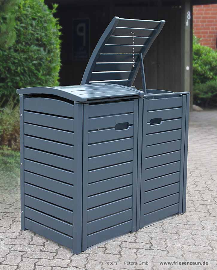 Mülltonnenboxen CLASSIC - FSC Hartholz - astfrei - Oberfläche grau (RAL 7016 anthrazitgrau) endlackiert