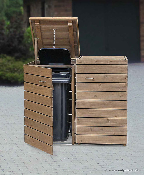 2 x 120 / 240 Liter Müllbox PRIMUS - FSC Asiatische Zedernholz - unendlich verlängerbar - 2er, 3er, 4er, 5er, 6er Müllboxen einfach gestalten.