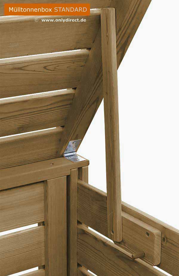 Mülltonnenbox STANDARD - Holz braun gebeizt - 120 Liter + 240 Liter - Asiatische Zeder (FSC) - extra massives Edelstahl Zubehör.