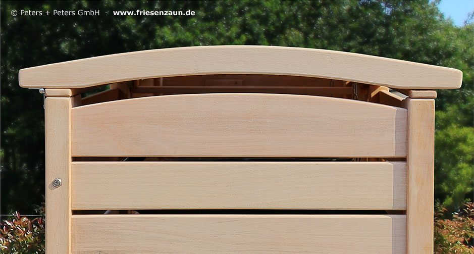 Die Mülltonnenboxen aus unbehandeltem Eukalyptus Hartholz können noch in jedem Farbtön geölt oder farbig lackiert werden.