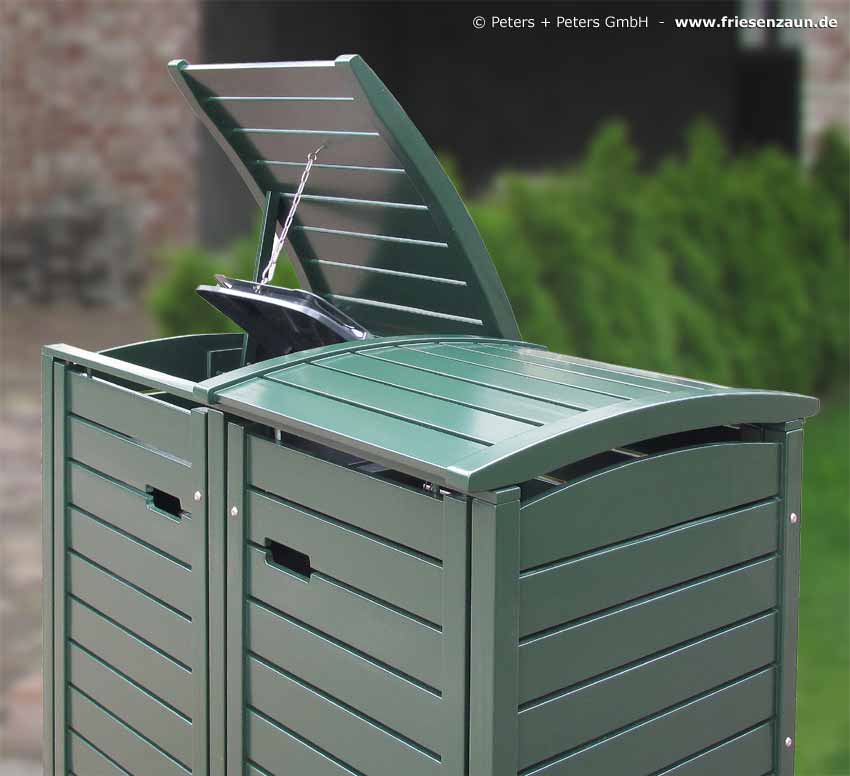 Müllbox CLASSIC - 2 x 120 Liter Abfalltonnenverkleidung aus FSC Eukalyptus Hartholz - grün lackiert - V2A Zubehör