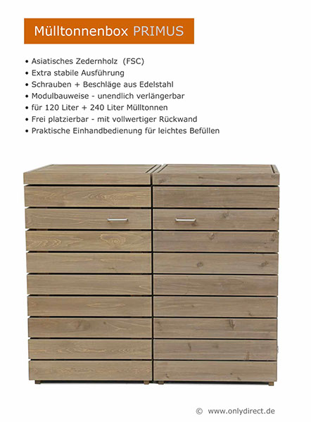 2er Mülltonnenverkleidung Pprimus 120 Liter - Die elegante Lösung für Ihr Mülltonnen-Problem.