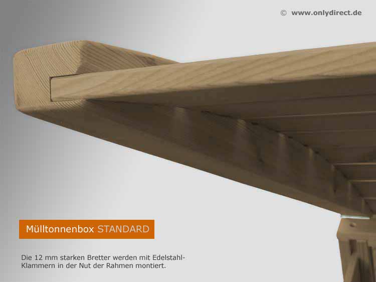 Mülltonnenbox STANDARD - Holz braun gebeizt - 120 Liter + 240 Liter - Asiatische Zeder (FSC) - extra massives Edelstahl Zubehör.