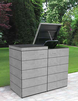 2 x 120 Liter Mülltonnenbox DOMUS - wartungsfreie HPL Dekorplatten - Resopal Dekor Cloudy Cement