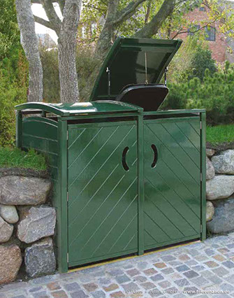 2 x 120 Liter Mülltonnenverkleidung -Mülltonnenbox SYLT - in allen RAL-Farben lieferbar - 2x Gasdruckfeder je Deckel - 25 Jahre Garantie.